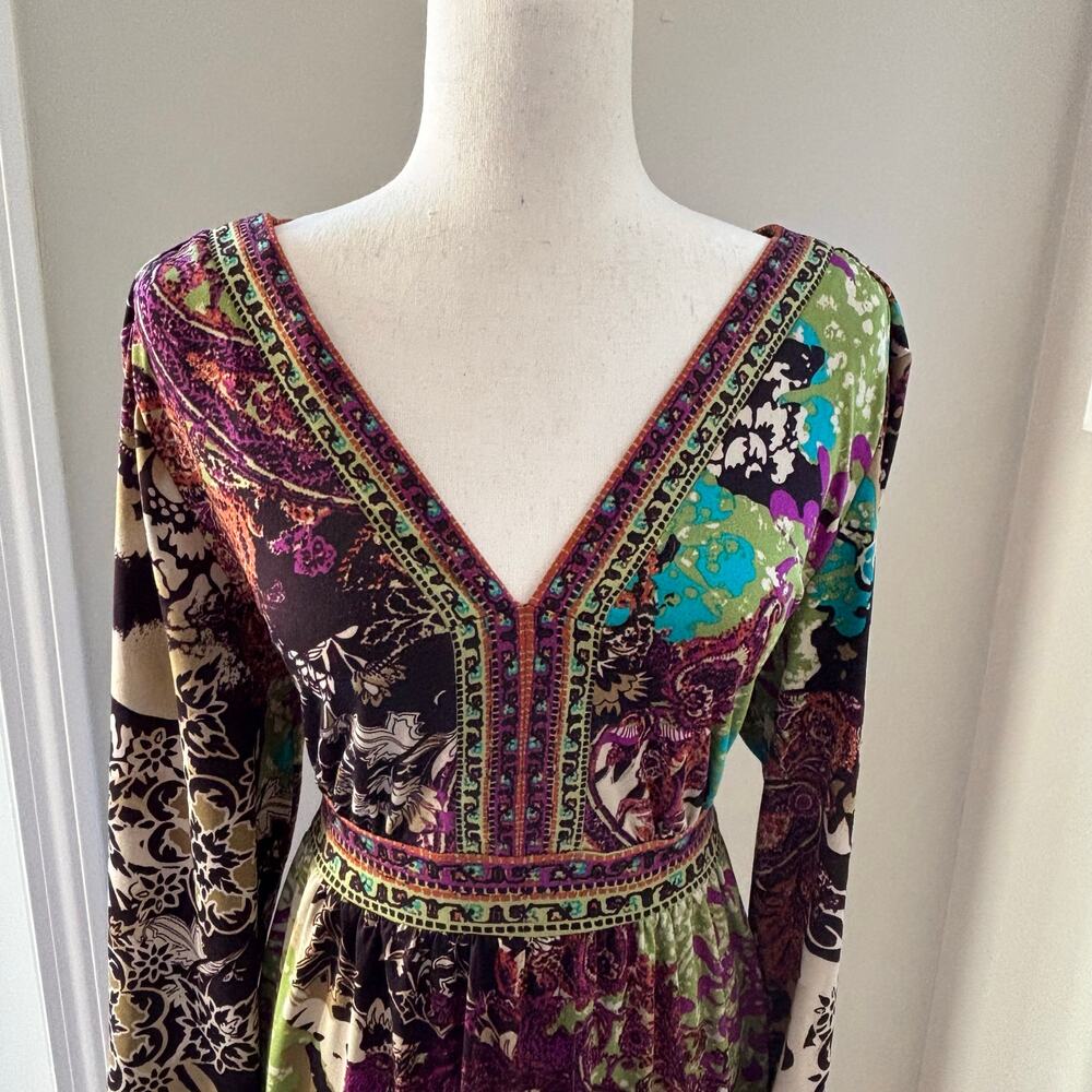 ECI New York Dress Floral V-Neck Stretchy Dress Boho Colorful Size XL - Picture 2 of 8